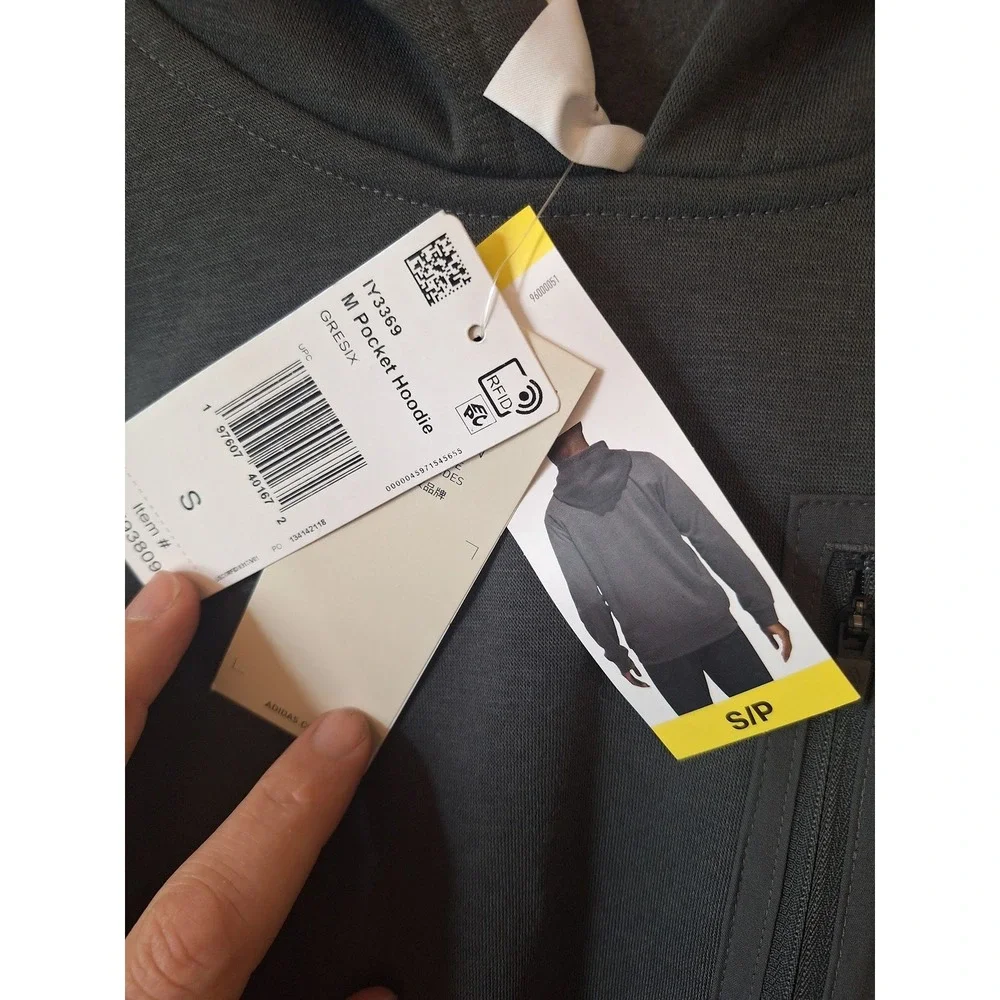 Adidas M Pocket Hoodie Mens Small GRESIX Grey Zippered Chest Pocket IY3369